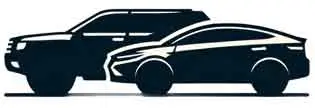 Sleek profile view of an SUV and sedan in silhouette, representing modern automobile design.