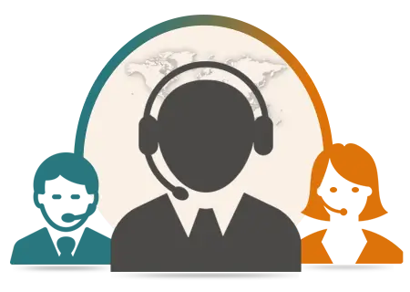 A person wearing a headset and holding a business card, ready to assist customers with their inquiries.