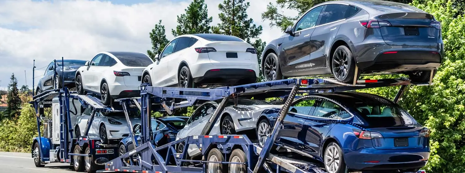 Car carrier truck loaded with Tesla cars