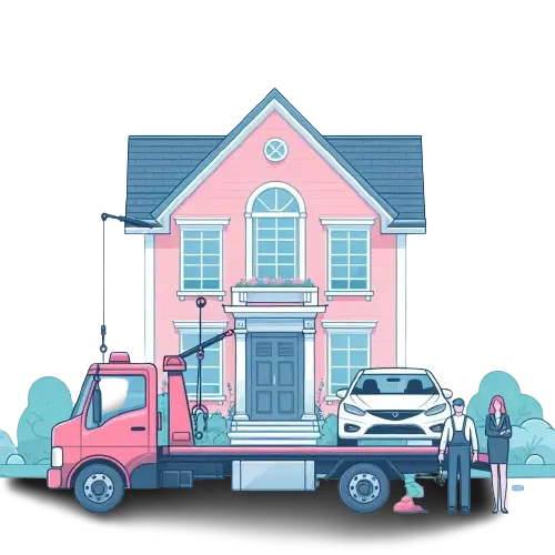 A man standing next to a tow truck with a car loaded on it.