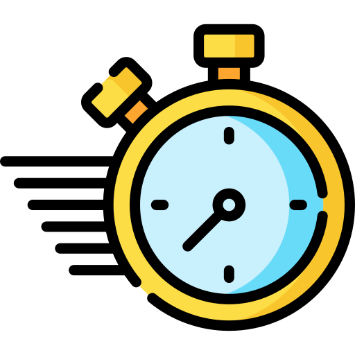 An icon of a stopwatch on a black background, symbolizing time tracking and accuracy.